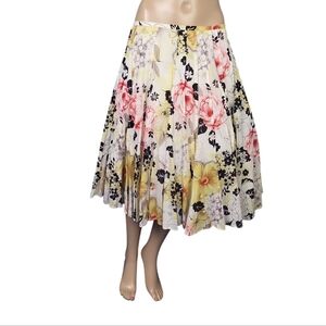 Lapis Floral Pleated Fit Flare Skirt